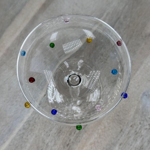 Cupcakes and Cashmere Rainbow Dot Coupe Glass Set 2 Vintage Style Set New - Picture 3 of 11